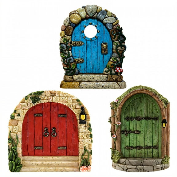 ICERUN 3Pcs Garden Statues,Wooden Porch Gate Look Lawn Ornaments,Arch Gate Design Garden Sculptures,Style1