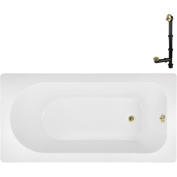 Streamline N-4220-730-PBR 60 in. x 32 in. Acrylic Soaking Drop-In Bathtub in Glossy White, With External Drain in Polished Brass