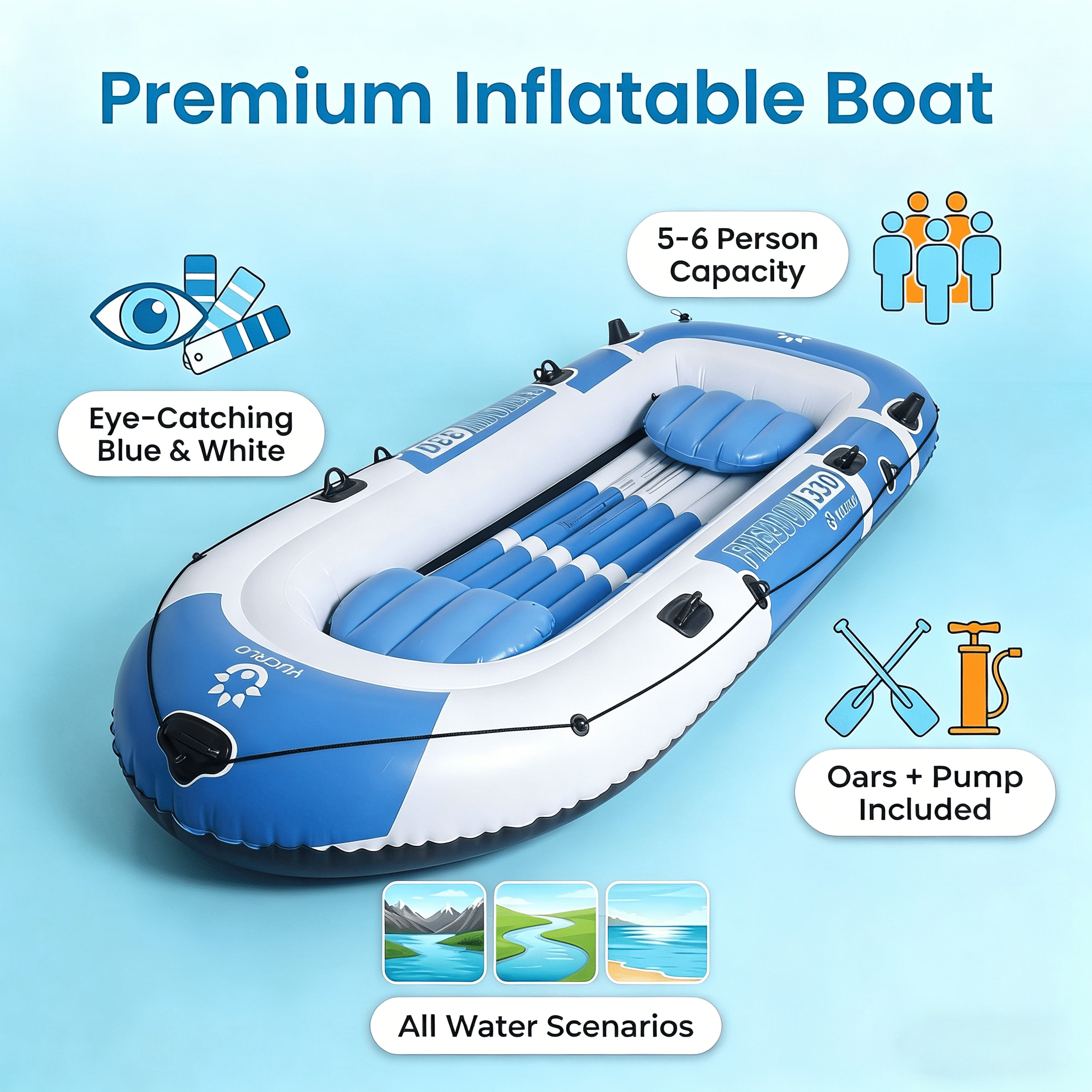 MQHUAYU 4 Person Inflatable Boat Series with Seats, Includes a Pair of Deluxe Oars,10.49FT×4.6FT