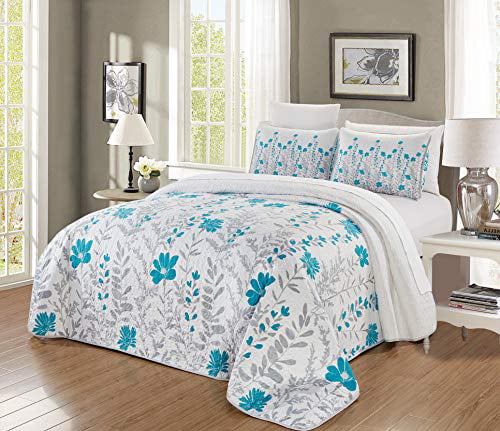 Cal King Size Bed Cover Multi Color, Sage Green, Paisley, Floral, Vine Patchwork Quilt Set Reversible Bedspread Coverlet 118 X 95 3-Piece Fine Printed Oversize California 