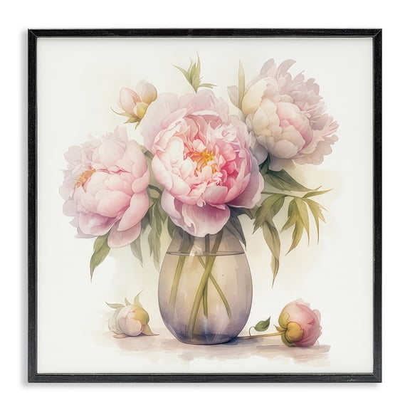 Stupell Industries French Country Charming Pink Peonies Black Framed Giclee Art, 12 x 12, by LSR Design Studio