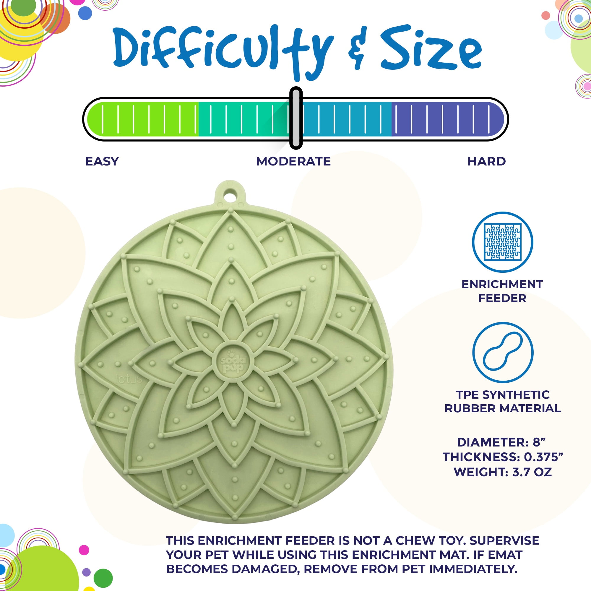SodaPup Lotus eMat Enrichment Lick Mat with suction cups, L, Light Green
