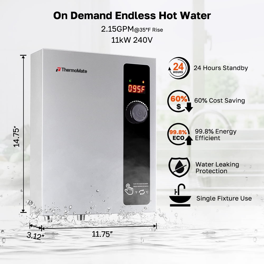 ThermoMate 11kW 240 Volt Electric Tankless Water Heater, Reliable Hot Water for Home, Shop, Cabins