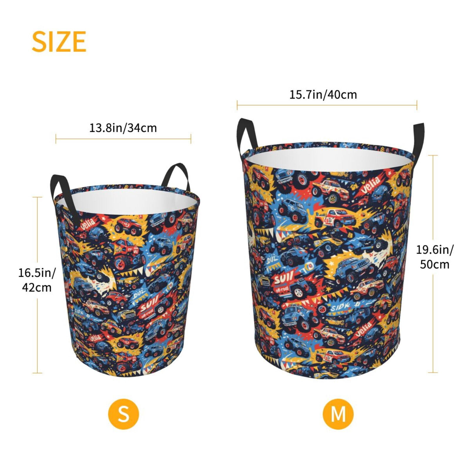 Large Laundry Basket with Handles - colorful off road racing car Kids Baby Dirty Clothes Laundry Hamper for Bedroom Aesthetic