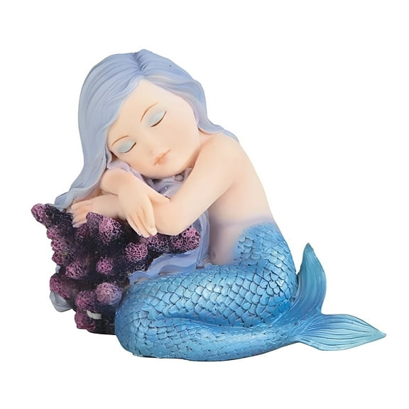 FC Design 3.75"W Blue Tailed Baby Mermaid Sleeping on Coral Mergirl Figurine Statue Sculpture Ornament Decoration Home/Room Decor and Unique Gift Ideas for Housewarming, Holidays and Birthdays
