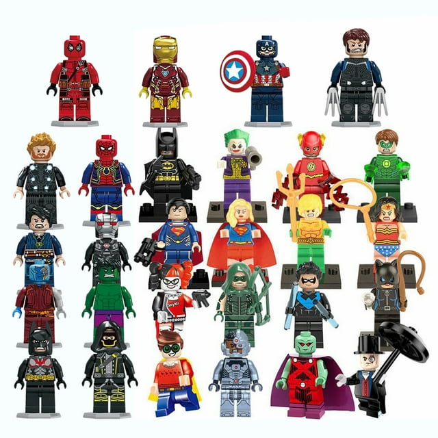 28 Pzs Figuras de Bloques de Construcción de Héroes de Películas Clásicas, Mini Figuras de Acción de Capitán, Hombre Lobo Dorado, Juguetes de ABS para Regalo de Cumpleaños para Niños y Niñas