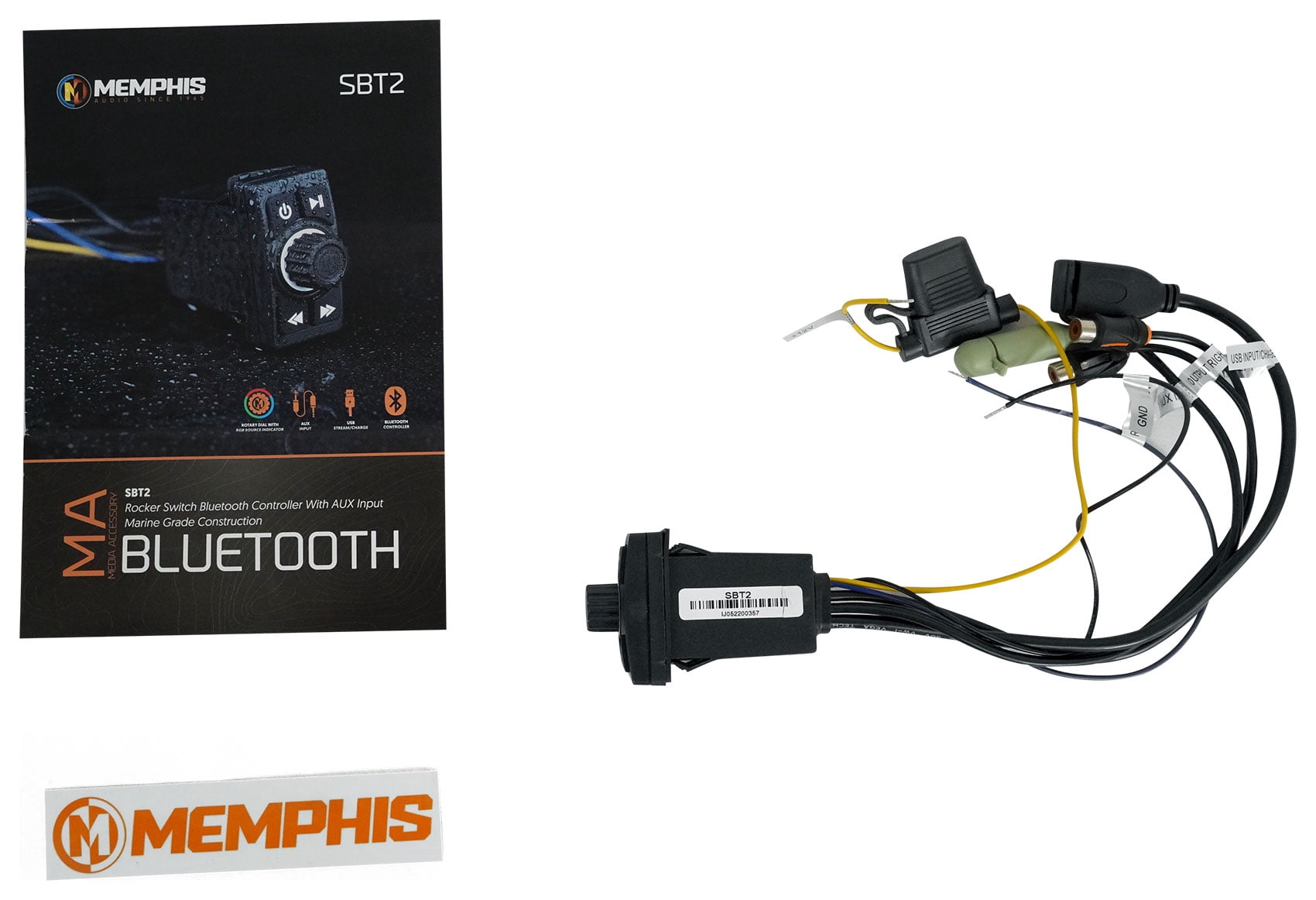 Memphis Audio SBT2 Marine/UTV Rocker Switch Bluetooth Controller w/Aux & USB