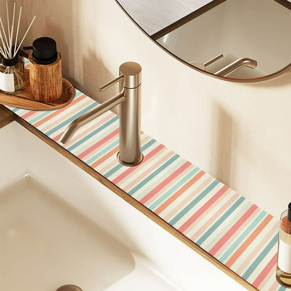 Faucet Mat for Kitchen Sink 30'' Sink Splash Guard Mat Super Absorbent Fast Drying Drain Pad Soft Color Striped 2 Pack