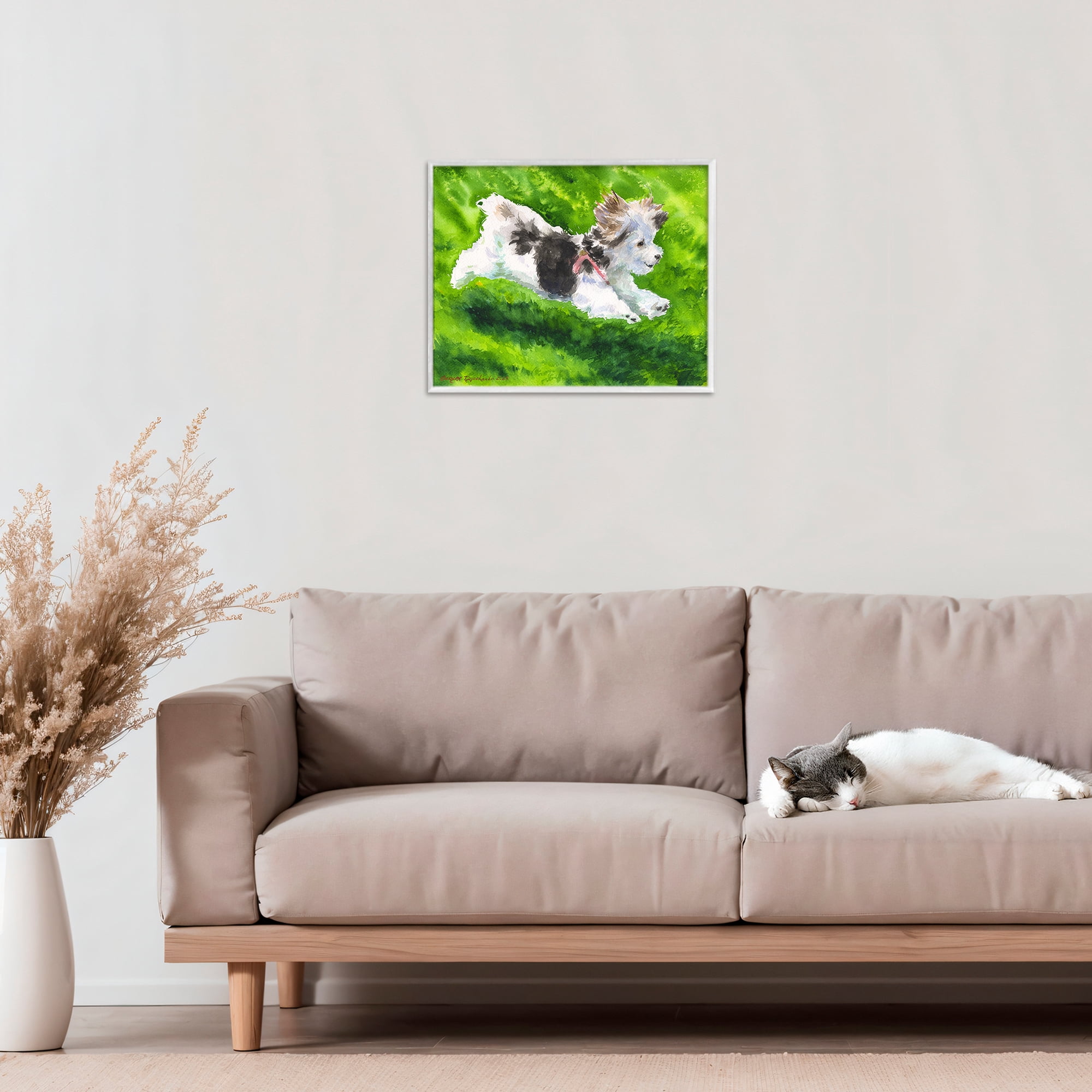 Stupell Industries Happy Maltipoo Running White Framed Giclee Art, design by George Dyachenko
