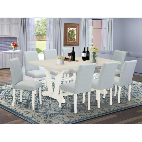 East West Furniture V-Style 9-piece Wood Dining Room Set in Linen White