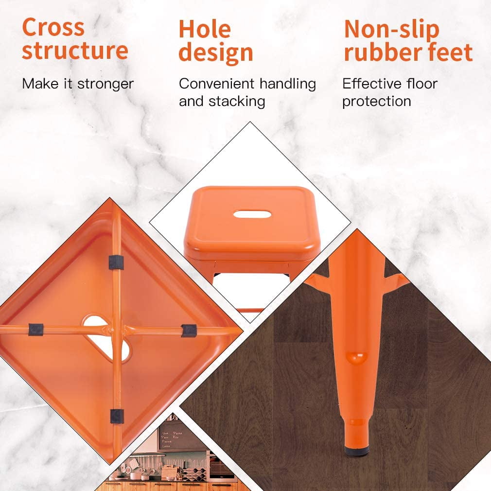 NiamVelo Counter Height Bar Stools Set of 4 Metal Bar Stools 30 inch Stackable Stools Modern Industrial Stools for Kitchen, Orange