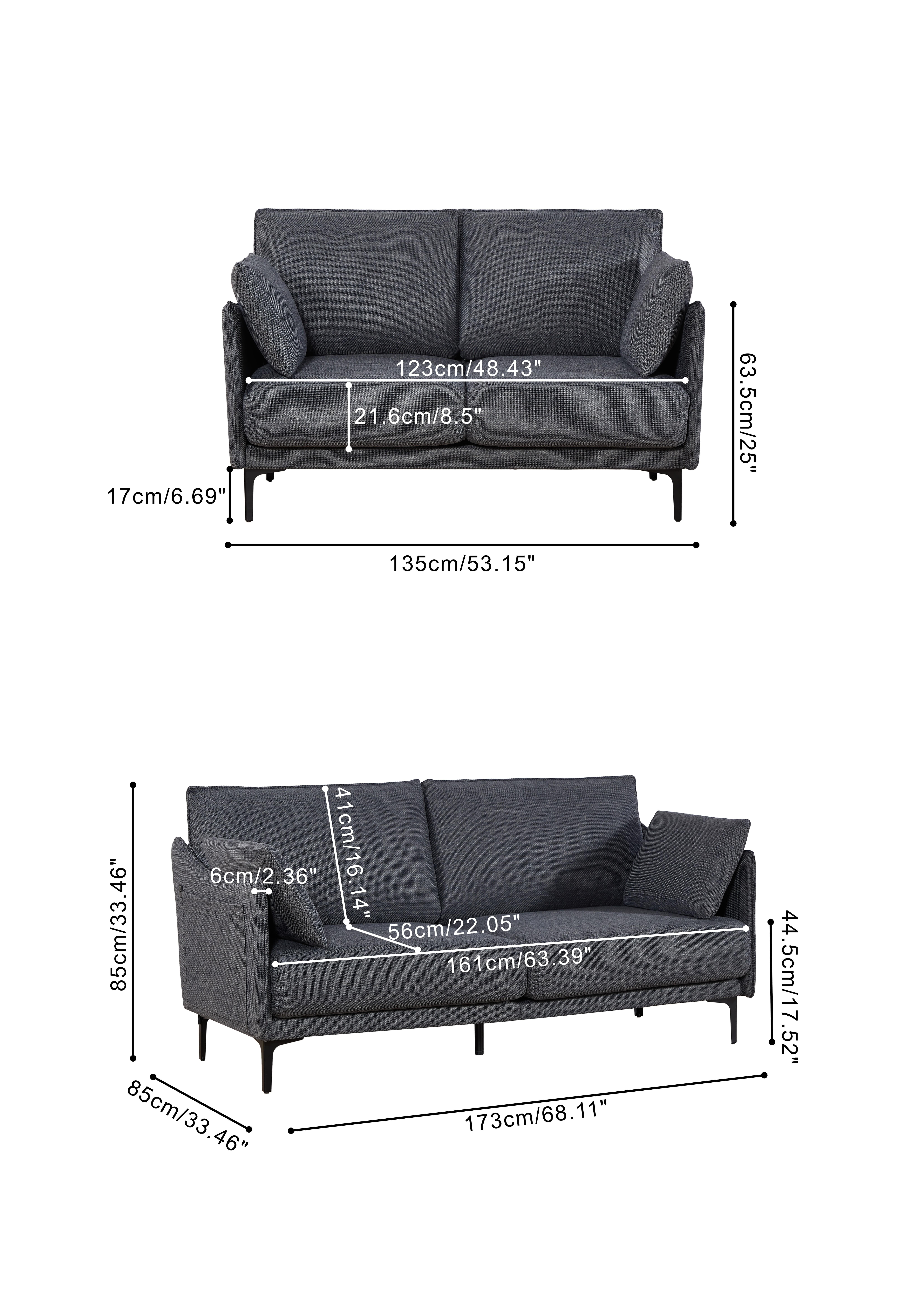 MAYEERTY 2 Seater Sofa For Primary Living Space , Bed Room, 2 Pillows,Gray