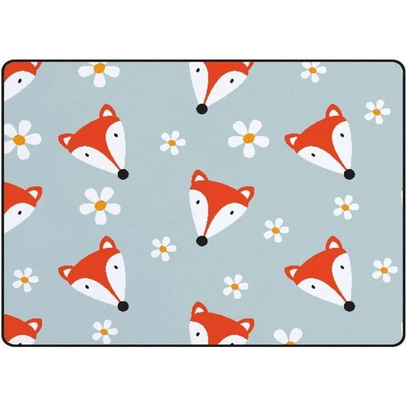 Crawling Indoor Carpet Play Mat Cute Fox Flower for Living Room Bedroom Educational Nursery Floor Mat Area Rugs 80x58in
