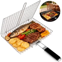 Grill Basket,Grill Baskets for Outdoor Grill,Foldable Wooden Handle,Barbecue BBQ Accessories,Grilling Accessories for Vegetable Fish,Outdoor Cooking Camping,Birthday Gifts for Men Dad Husband