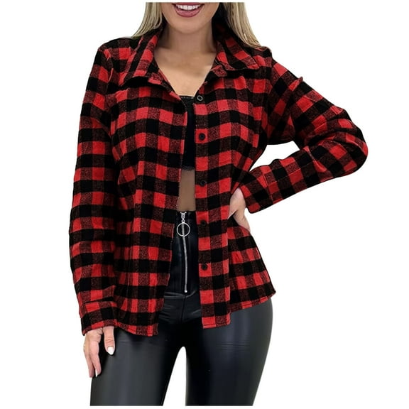 PFRNLF Flannel Plaid Shirts for Women Casual Classic Button Down Shirts Long Sleeve Soft Fall Blouses