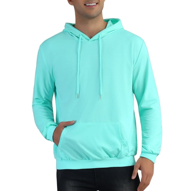 INSPIRE CHIC Men's Hoodie Sweatshirt Long Sleeves Solid Drawstring Pullover XL Green Mint