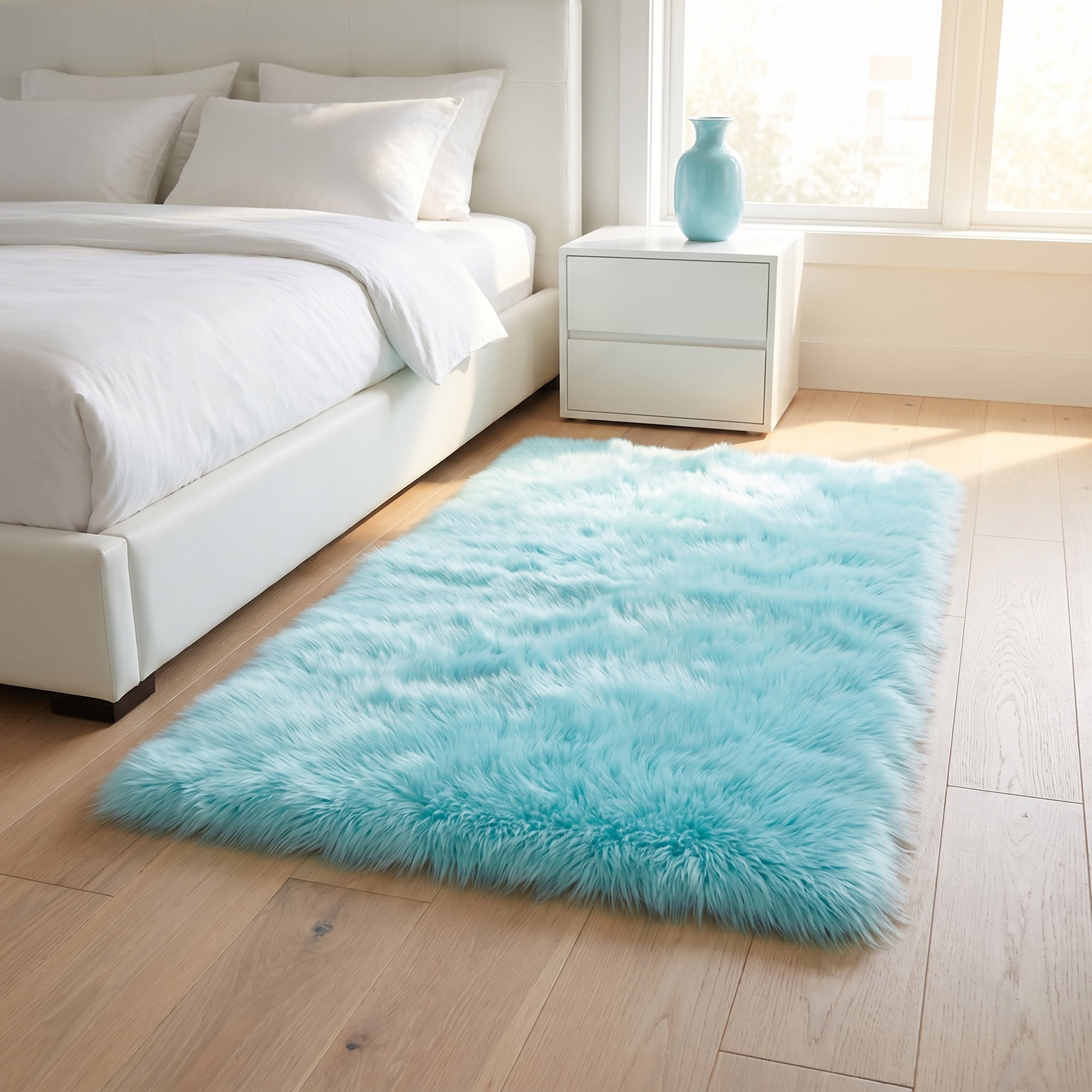 Unique Bargains Shaggy Area Rug Ultra Fluffy Non Slip Fuzzy Carpet 24" x 16" Light Blue