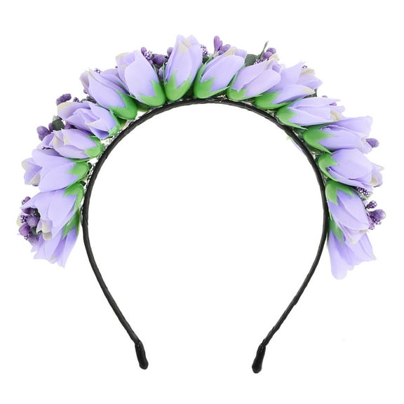 BESTYASH Purple Flower Crown Headband Wreath, Cloth Floral Hair Accessory, 1 Pack