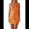 thumbnail image 1 of Vestido Corto Sin Mangas con Lentejuelas y Brillantes Diamantes de Imitación para Mujer, con Escote en V Profundo y Espalda Descubierta, Ideal para Fiestas Naranja M, 1 of 8