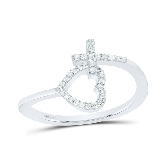Sterling Silver 1/10 Cttw Natural Diamond Cross Heart Wedding Engagement Anniversary Ring, Women Size: 5-9
