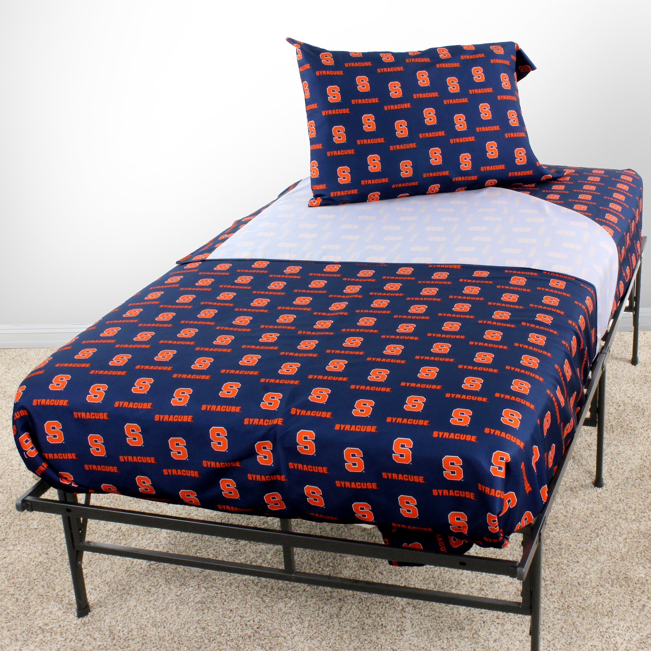 Syracuse Orangemen 100% cotton, 4 piece sheet set - flat sheet, fitted sheet, 2 pillow cases, King, Team Colors