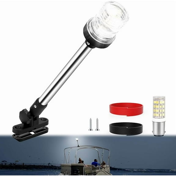 12 Inch Stern Light Bimini Top Anchor Light, LED Pontoon Navigation Lights Waterproof IP67, 3 NM Visibility White Fold Down Rear Boat Lights for Jon Boat, Small Boats, Fishing Boats (12~24V)