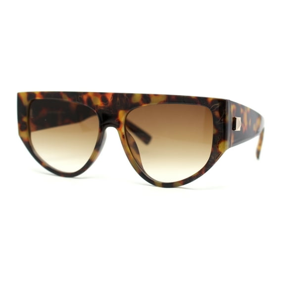 Womens Flat Top Futurism Triangular Plastic Thick Arm Sunglasses Tortoise - Brown