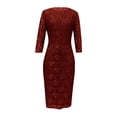thumbnail image 4 of Rollbacks & More Viikei Sequin Dress Women,Women's Fashionable and Elegant Solid Color Round Neck Long Sleeved Lace Dress with Detachable Hem Set Red XXL, 4 of 9