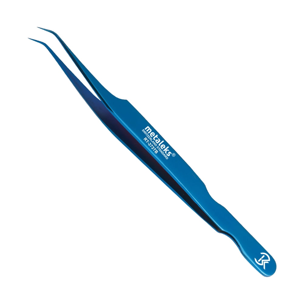 6PCS Complete Blue Titanium Coated Eyelash Extension Tweezers Set With Blue Metallic Magnetic Pouch