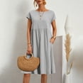 thumbnail image 6 of Jiyugala Summer Dresses 2023 Solid Color Fashion OL Cotton Linen Round Neck Dress, 6 of 6