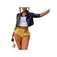 thumbnail image 4 of Opperiaya Women?s Shiny Metallic Shorts High Waist Ruffle Trim Short Pants, 4 of 10