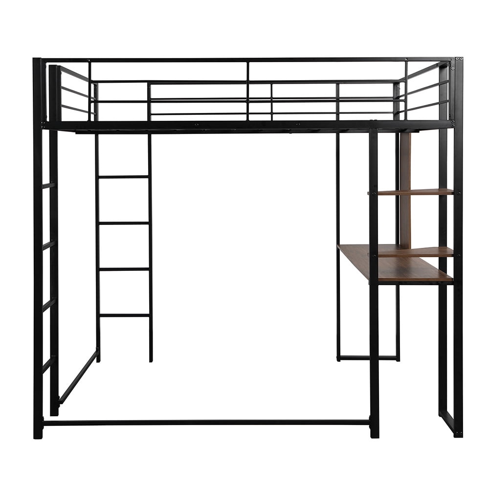 Kepooman Full Size Metal Loft Bed with 2 Shelves & Desk for Bedroom, 71.7'' H x 57'' W x 80'' L, Black Kepooman Full Size Metal Loft Bed with 2 Shelves & Desk for Bedroom, 71.7'' H x 57'' W x 80'' L, Black