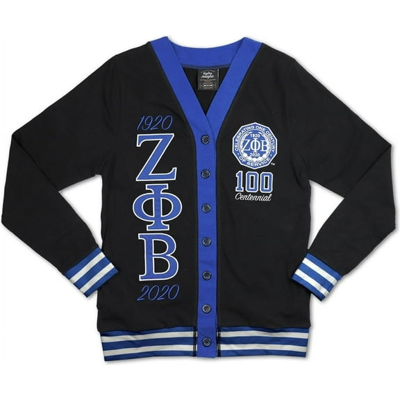 Big Boy Zeta Phi Beta Centennial Divine 9 S10 Light Weight Ladies Cardigan [Black - L]