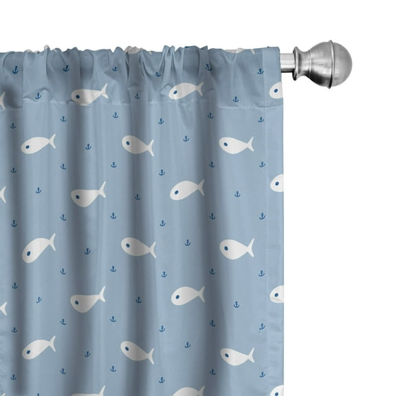 Ambesonne Cartoon Curtains, Little Fish Aquatic Life, Pair of 28"x84", White Blue