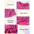 thumbnail image 4 of Happy Cherry Girls Shiny Metallic Short Sleeve Crop Top with Pleated Skirt Set Kids Sparkly Outfits Sequin Leopard Dancewear Performance 2Pcs 3-4 Years Rose Red, 4 of 6
