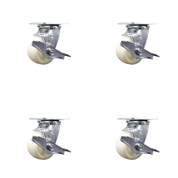 4 Inch SS Nylon Swivel Caster Set with Delrin Bearings and Brakes SCC