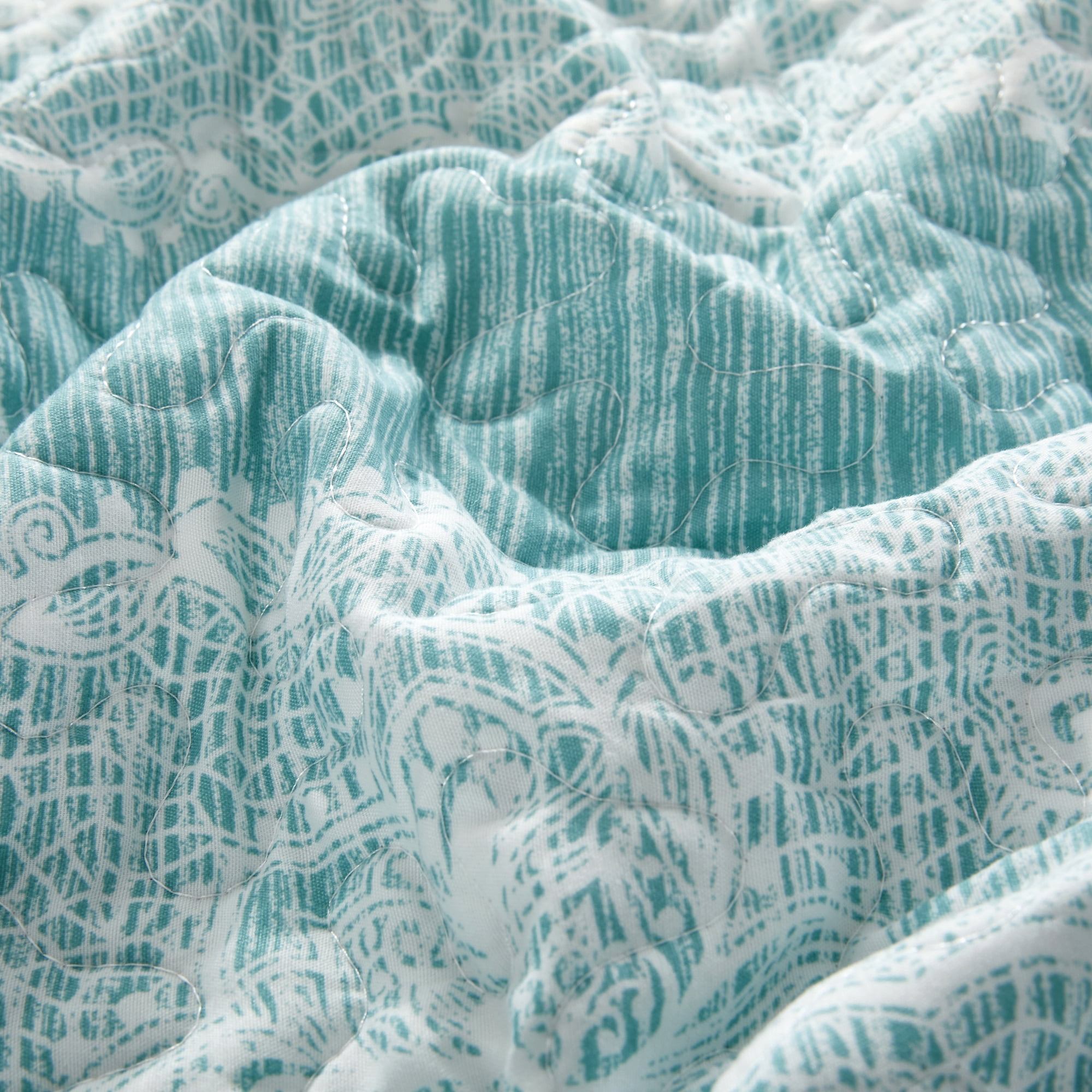 Home Soft Things 5 Piece Printed Microfiber Quilts Bedspread Set - Emma - Teal Aqua - King (102" x 90")
