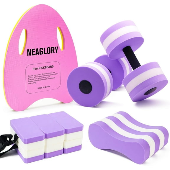 5 Pieces Water Aerobics Set, Aquatic Exercise Set Pool Fitness Equipment with Foam Dumbbell, Swim Kickboard, Pull Buoy, Aquatic Swim Belt for Water Workout
