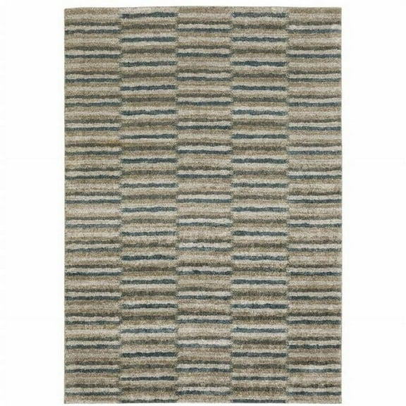 HomeRoots  5 x 8 ft. Teal Blue Gray & Tan Geometric Power Loom Stain Resistant Rectangle Area Rug - Teal Blue Gray and Tan - 5 x 8 ft.