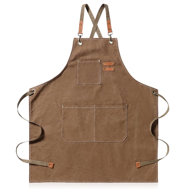 Cocinar delantal Correas ajustables Grasa a prueba de chef Babero con bolsillos Cocina Salón Belleza Estilista Servicio de limpieza Elaboración de trabajo marrón Methold HA028579-02