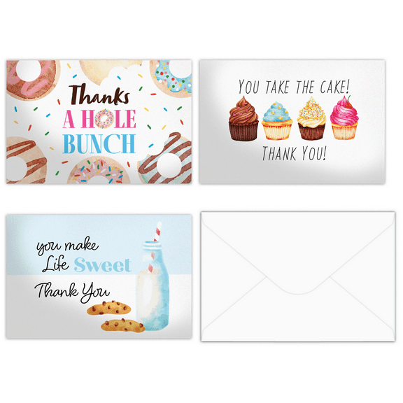 Pro Supply Global Sweet Treats Thank You Cards With Envelopes 24 Count Assortment