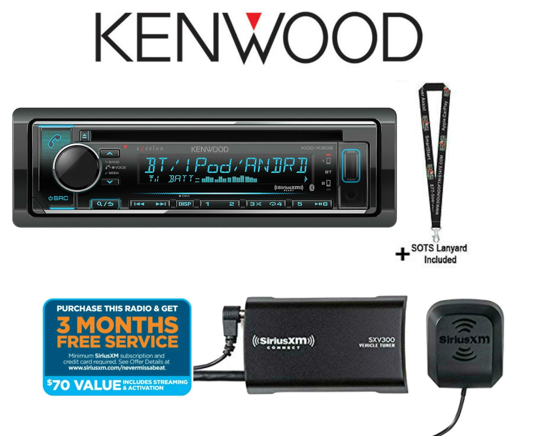Kenwood eXcelon KDCX302 CD Receiver w/ SiriusXM SXV300V1 Tuner