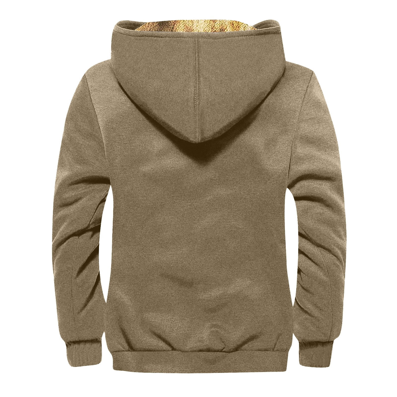 Nokdvo Sherpa Lined Hoodie Men Fleece Lined Full Zip Jackets Big and Tall Long Sleeve Hooded Coats Winter Thermal Drastring Jacket with Pockets Khaki 3XL