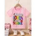 thumbnail image 1 of [Camiseta vibrante] Camiseta para niña con dibujos animados del centenario de clases | Manga corta suave y transpirable, diseño divertido con lápices y estrellas, ideal para niñas de 4 a 13 años, rop, 1 of 6