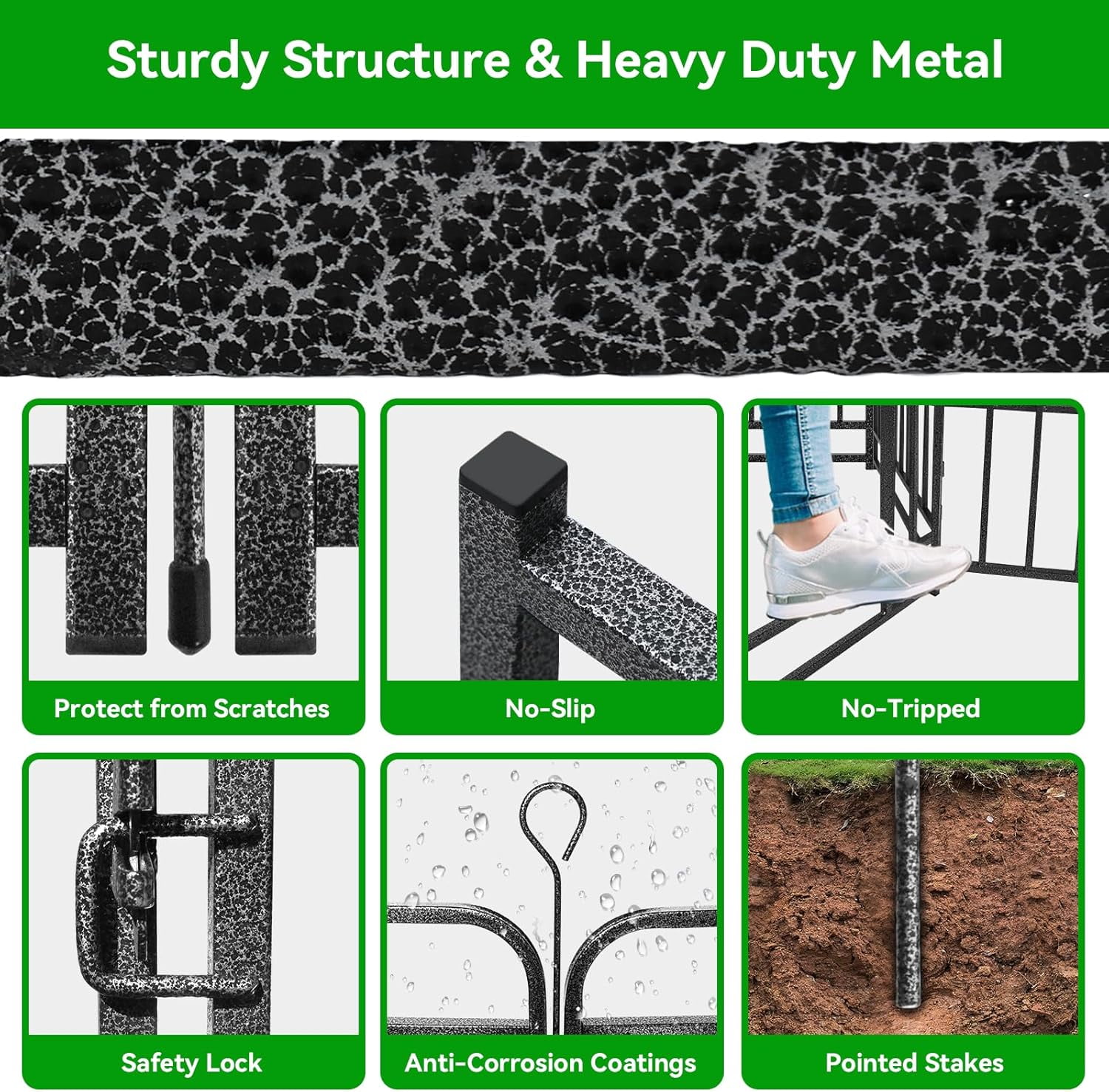 Heavy Duty Dog Playpen: 8 Steel Panels 47" Height, Square Steel Pipe with Reinforced Crossbars, 18FT 25 Sq.ft Portable Fence for Yard RV Camping, Snowy Black