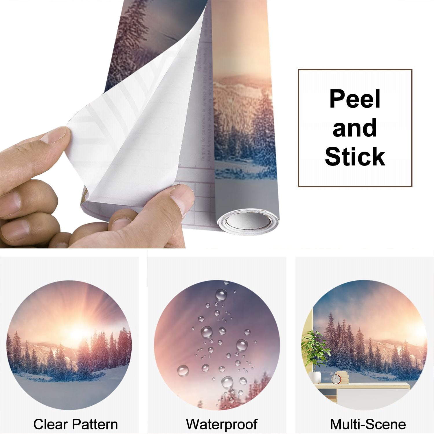 Peel and Stick Wallpaper Colorful winter scene Carpathian mountains Modern Art Wall Mural Decor Self Adhesive and Removable 69in x 98in