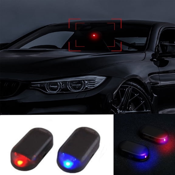 Donemore 2Pcs Car Solar Power Simulated Dummy Alarm Warning Anti-Theft Security Light Fake Lamp Solar Light