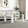 thumbnail image 3 of Resenkos Industrial Living Room Table with Open Storage and White Wood Legs, Clear Glass Coffee Table Sofa Tables for Home Office, 3 of 6