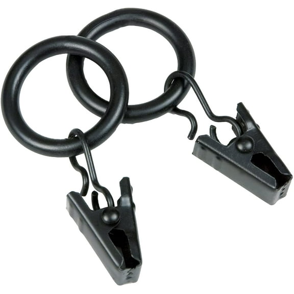 Petit Window Curtain Clip Rings, 14-Pack, Black