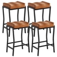 thumbnail image 3 of Set of 4 Modern 26 Inch Counter Height Saddle Bar Chairs – Thick Padded Faux Leather Seat – Sturdy Black Steel Frame with Footrest – Ideal for Kitchen Island or Dining Room, Brown, 3 of 7